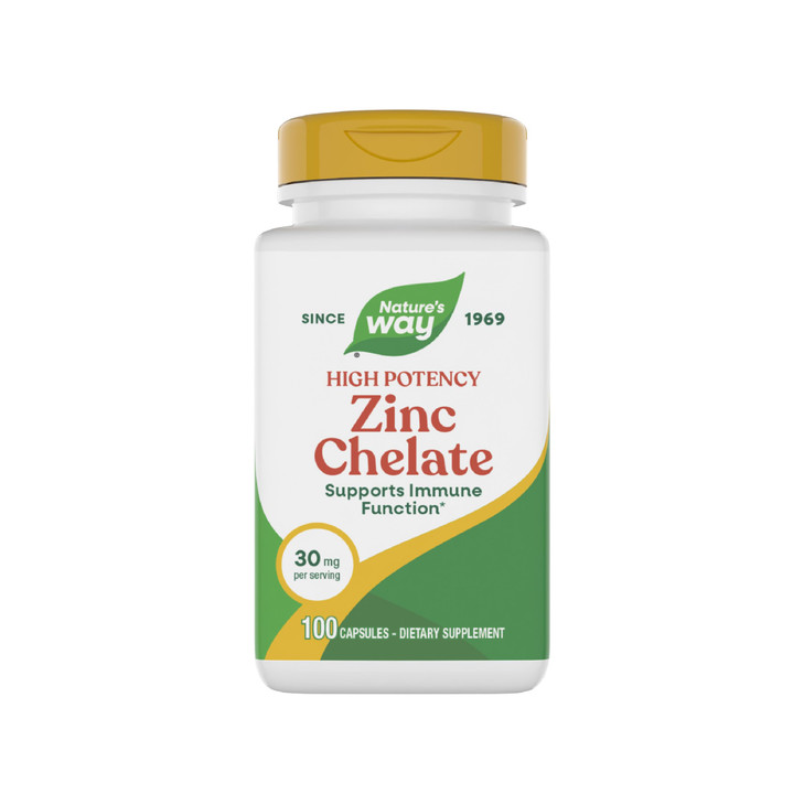 Nature's Way Zinc Chelate, Zinc Supplements, Supports Immune Function*, 30 mg per Serving, 100 Capsules (Packaging May Vary)