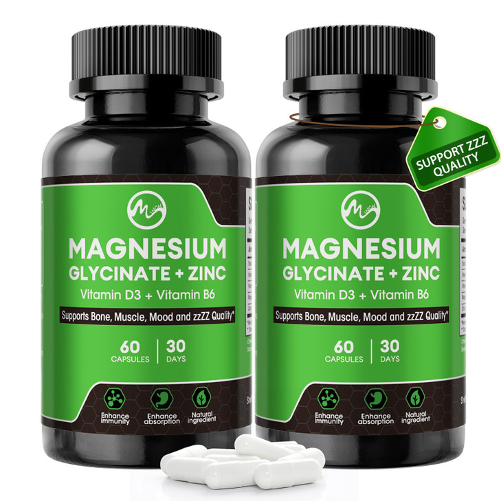 (2 Pack) Magnesium Glycinate Capsules, Magnesium Supplement with Zinc, Vitamin