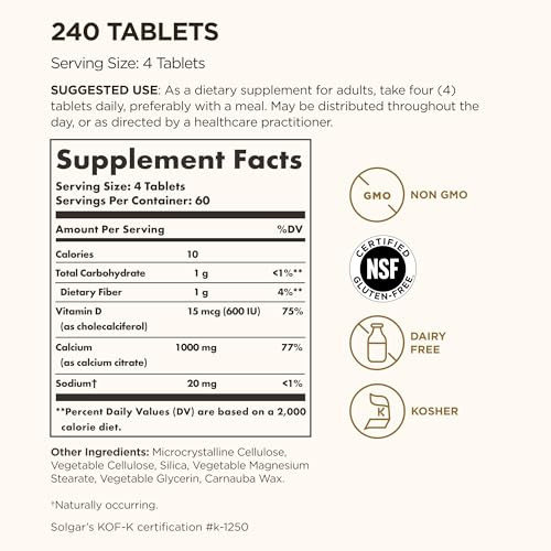 Solgar Calcium Citrate with Vitamin D3, 240 Tablets