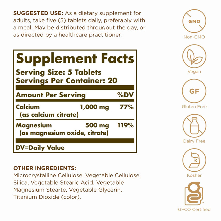 Solgar Calcium Magnesium Citrate - 100 Tablets, Pack of 2