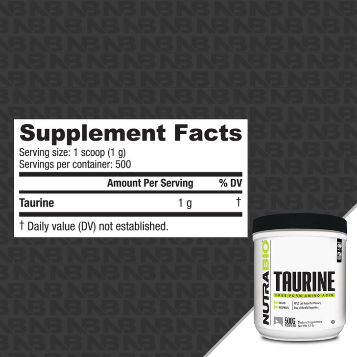 NutraBio Taurine Powder 500g - Pure Free-Form L-Taurine Amino Acid Supplement