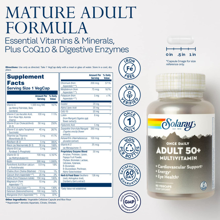 Solaray Once Daily Adult 50+ Complete Multivitamin for Women & Men, Essential