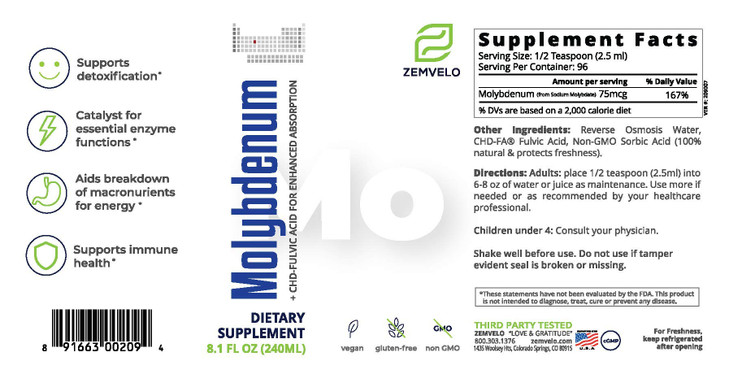 Liquid Ionic Molybdenum - 3 Month Supply - Trace Mineral