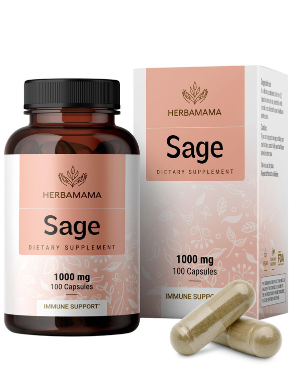HERBAMAMA Sage Capsules - 1000mg Natural Digestive & Immune Support