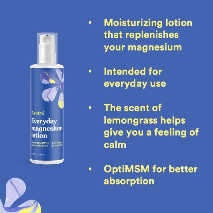 ASUTRA Everyday Magnesium Lotion with OptiMSM, 6.76 fl oz