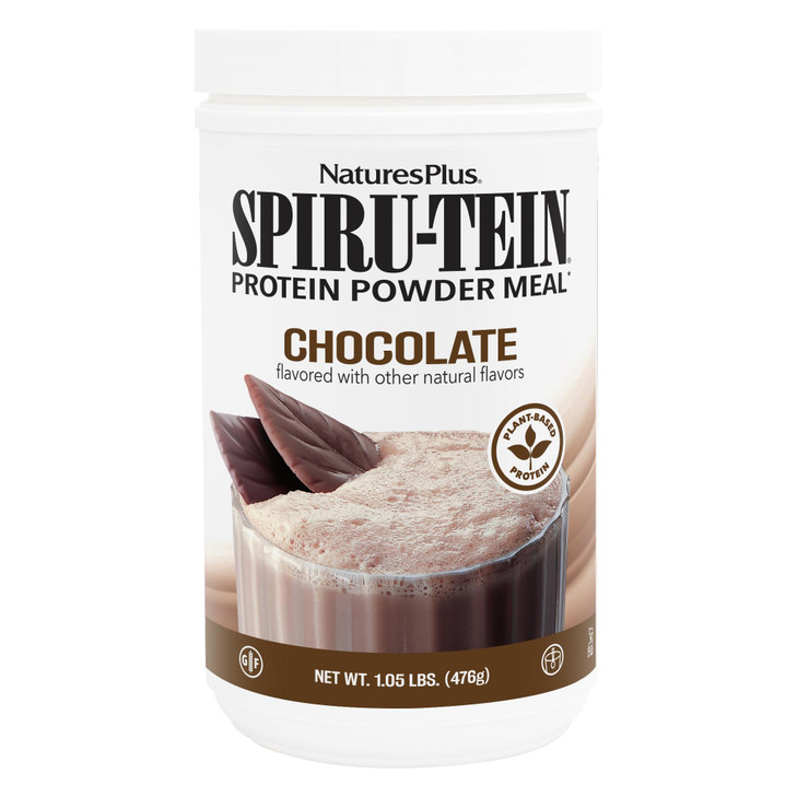 Natures Plus SPIRU-TEIN, Chocolate - 1.05 lb - Plant-Based Protein Shake