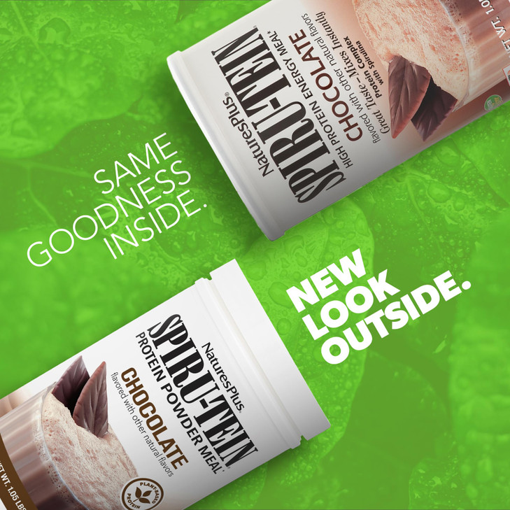 Natures Plus SPIRU-TEIN, Chocolate - 1.05 lb - Plant-Based Protein Shake
