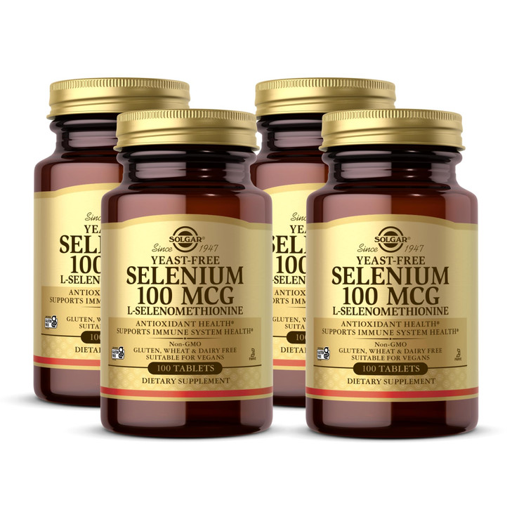 Solgar Yeast-Free Selenium 100 mcg - 100 Tablets, Pack of 4