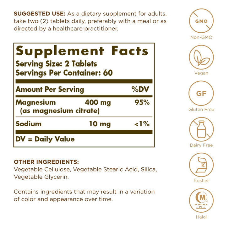Solgar Magnesium Citrate - 120 Tablets, Pack of 2