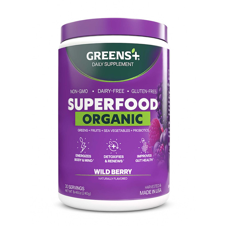Greens+ Organic Wild Berry Superfood Powder, Antioxidant Polyphenol, Blend