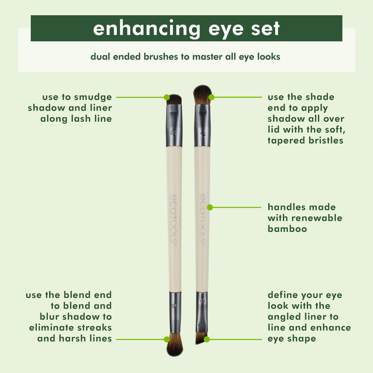 EcoTools Enhancing Eye Brush Set, Makeup Brushes For Liquid, Cream & Powder Eyeshadow & Eye Liner Application, Dual-Sided & Eco-Friendly, Synthetic B