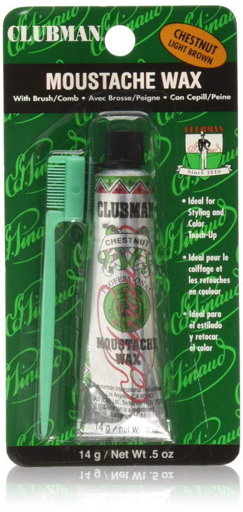 Clubman Pinaud Moustache Wax with Comb Applicator, For Styling & Color Enhancement, Chestnut, 0.5 Oz
