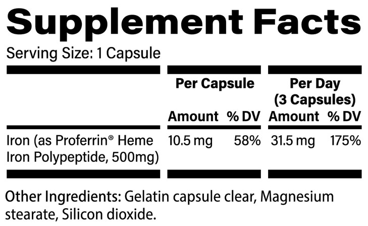 Proferrin Clear Heme Iron Supplement, 90 Capsules- Superior Absorption, Easy on