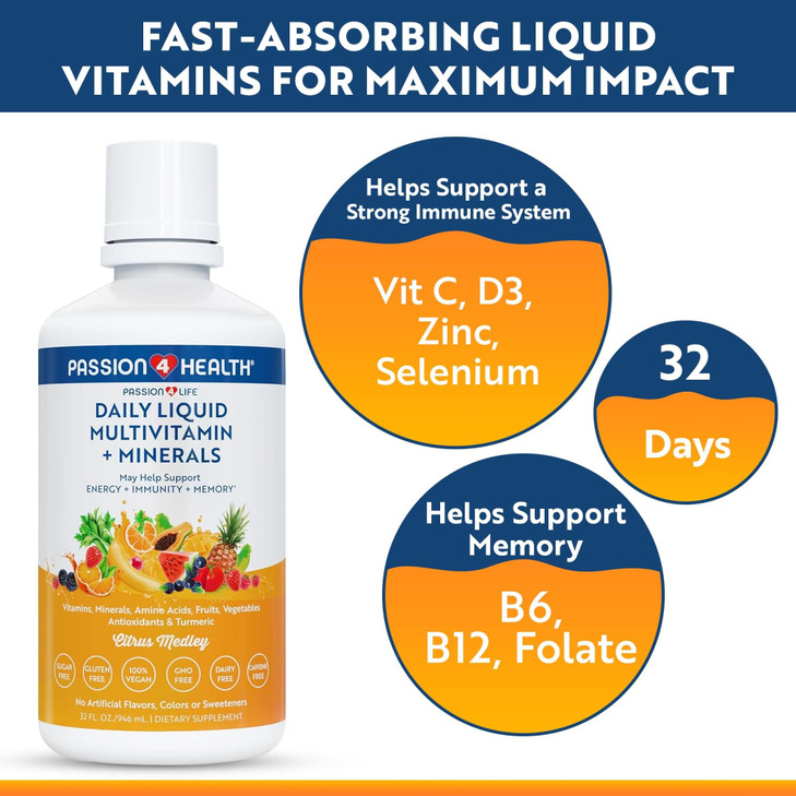 Passion 4 Life Mega Liquid Multivitamins, Trace Minerals, Amino Acids, Turmeric