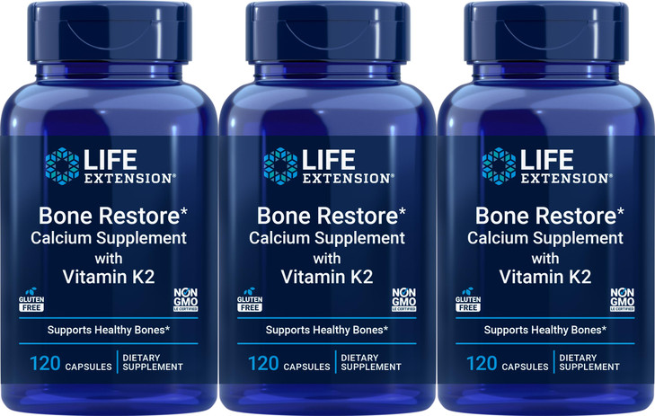 Life Extension Bone Restore Calcium Supplement with Vitamin K2, 120 Capsules