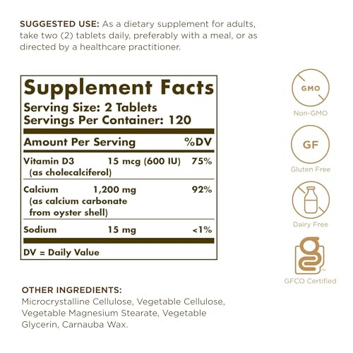Solgar Calcium 600" - 240 Tablets, Pack of 2 - from Oyster Shell with Vitamin D3