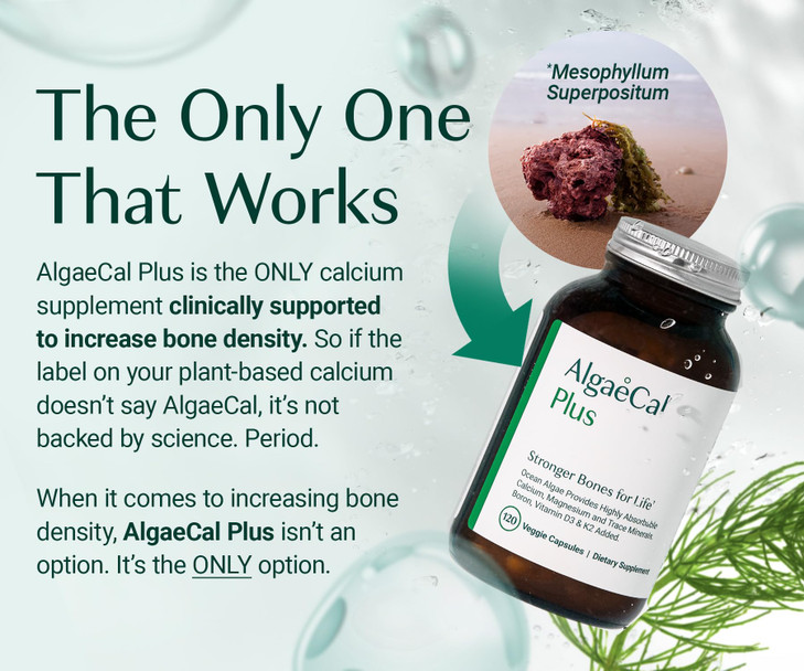 ALGAECAL Organic Red Algae Calcium Supplement for Bone Density, Vitamin K2 MK7