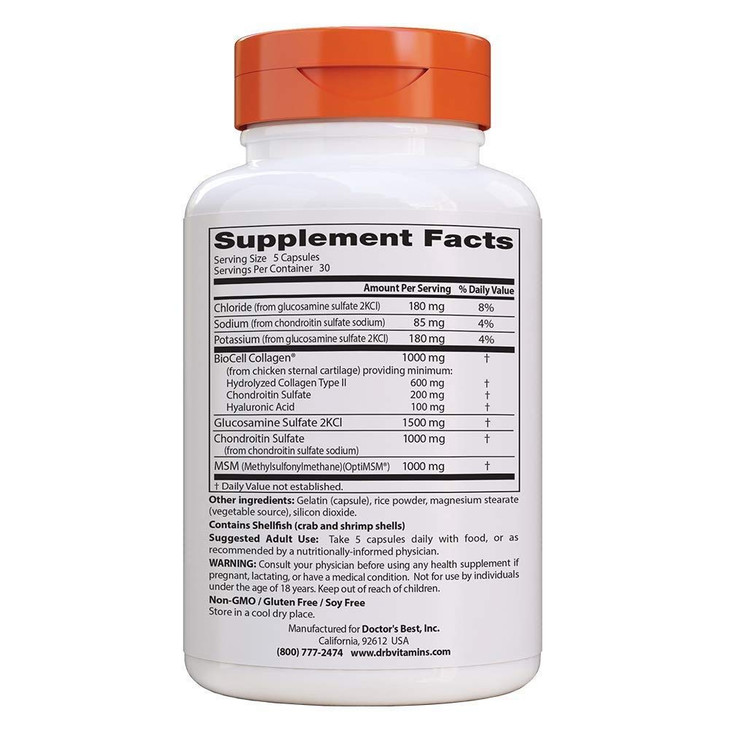Doctors Best Glucosamine Chondroitin MSM + Hyaluronic Acid, 150 Caps