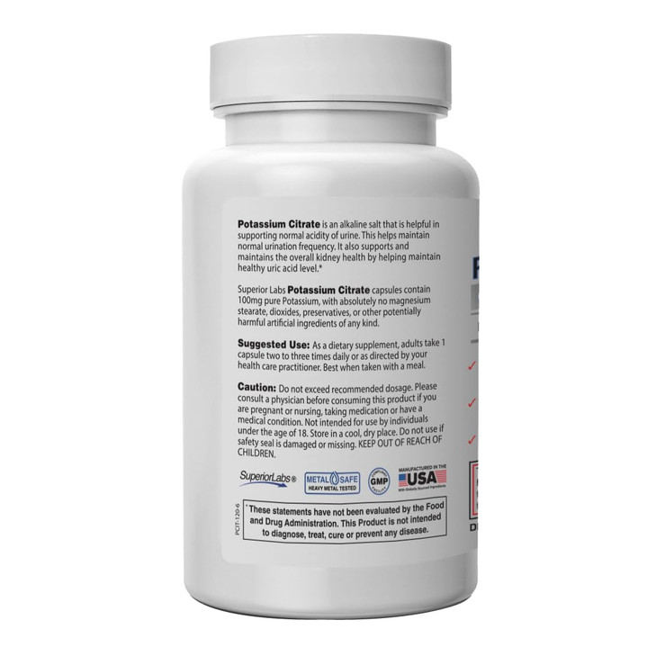 Superior Labs Potassium Citrate 100 mg, Pure Non-GMO Electrolyte Mineral