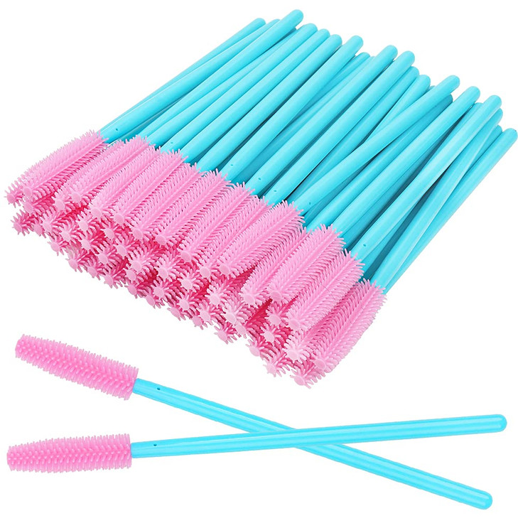 100 Pcs Silicone Mascara Wands Disposable Eyelash Brushes for Extensions Lash Applicators Makeup Tool Kit (Pink Handle/Pink Brush Head)