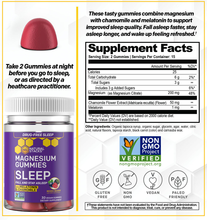 Sleep Magnesium Gummies with Melatonin - 200mg Magnesium Citrate