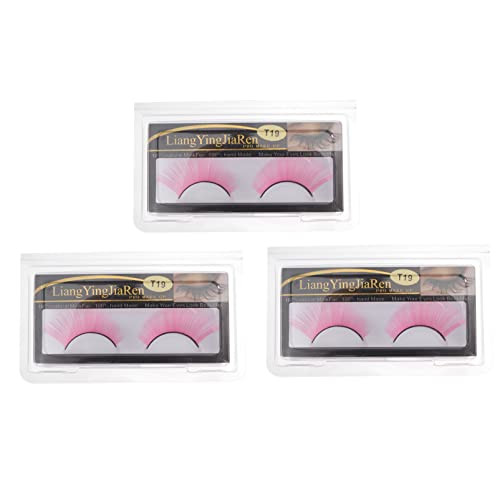 Lurrose 3 Pairs Pink Fake Eyelashes Curly Shining Extension for Halloween Carnival Party Performance