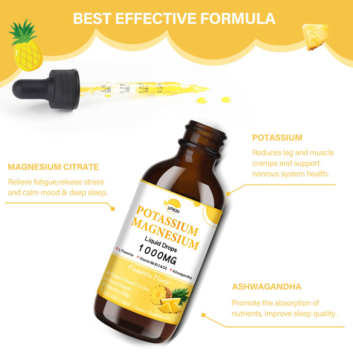 Potassium Magnesium Citrate Supplement,Magnesium Liquid Drops with Magnesium