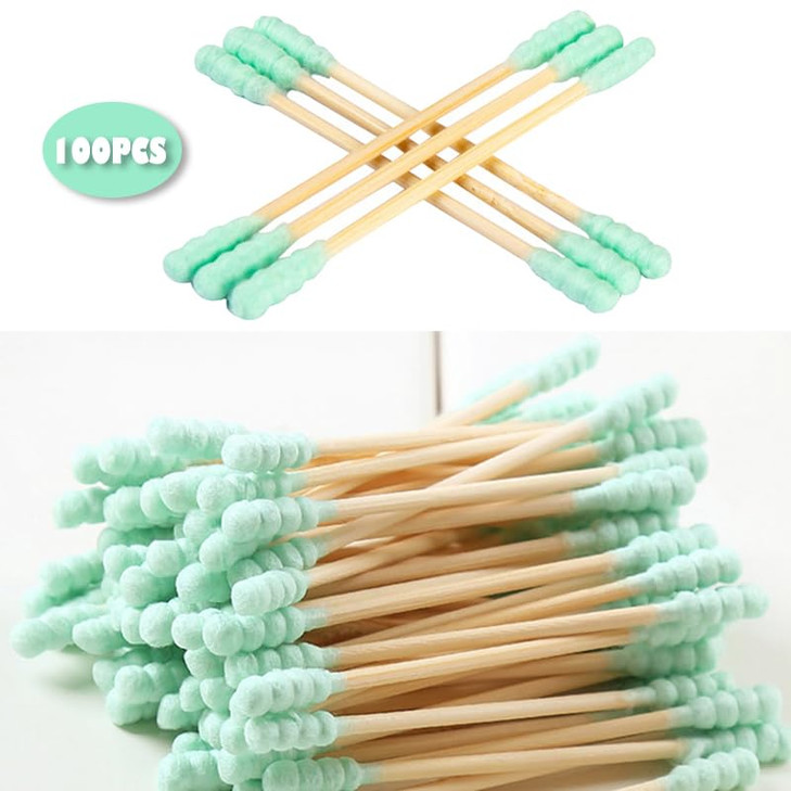 AKOAK 100 Pcs/set Colorful Double Head Spiral Cotton Swabs, Ear Picking Cotton Swabs, Makeup Remover Sanitary Swabs (Green)
