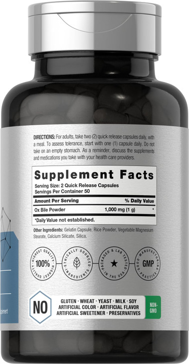 Horbäach Ox Bile Supplement - 1000mg - 100 Capsules