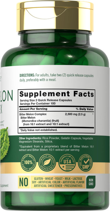 Carlyle Bitter Melon Capsules - 200 Count - Non-GMO & Gluten Free Extract