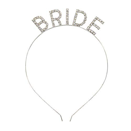 AUEAR, Rhinestone Bride Headband Elegant Bride Crown Bachelorette Party Headbands (Silver)