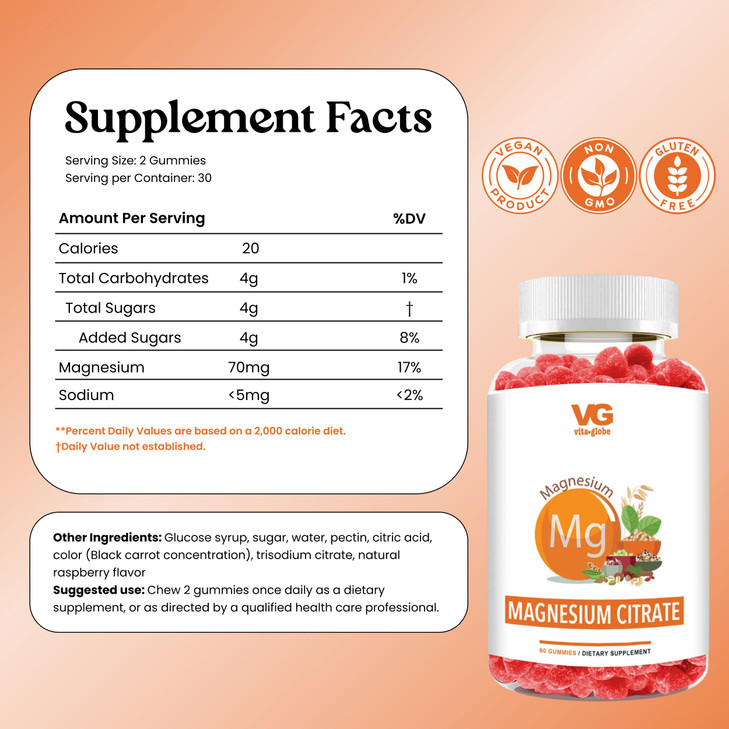 VITA GLOBE Magnesium Citrate Gummies 70mg