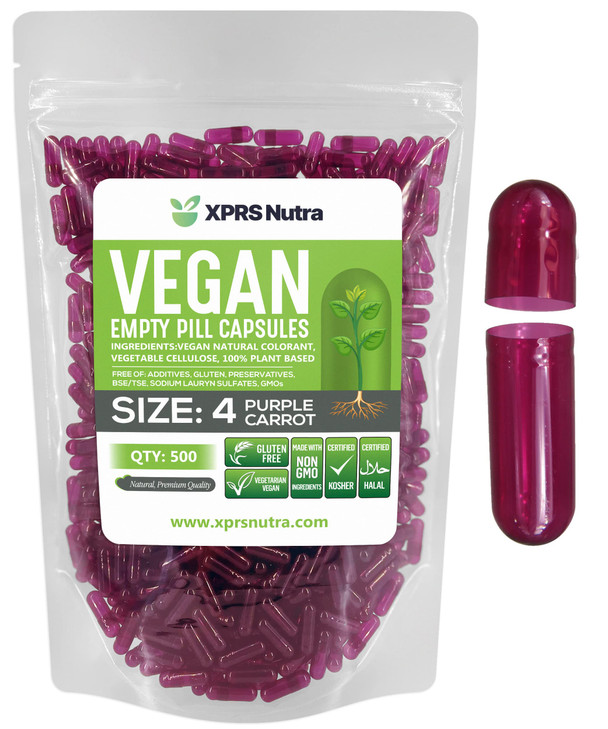 XPRS Nutra Size 4 Empty Capsules - 500 Count Small Empty Vegan Capsules