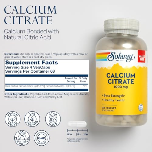 Solaray Calcium Citrate 1000mg - Chelated Calcium Supplement