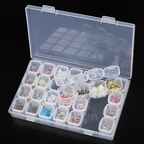 BornBeauty 28 Slots Empty Clear Plastic Organizer Box Nail Art Decoration Storage Container Tool for Nail Glitter Rhinestone Crystal, Earrings, Jewel