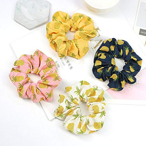 4 PCS Pineapple Pattern Fabric Hair Scrunchies Elastic Hair Rope Elastic Hair Bands Hair Ties Ponytail Holder Hair Accessories for Women Lady Girls H