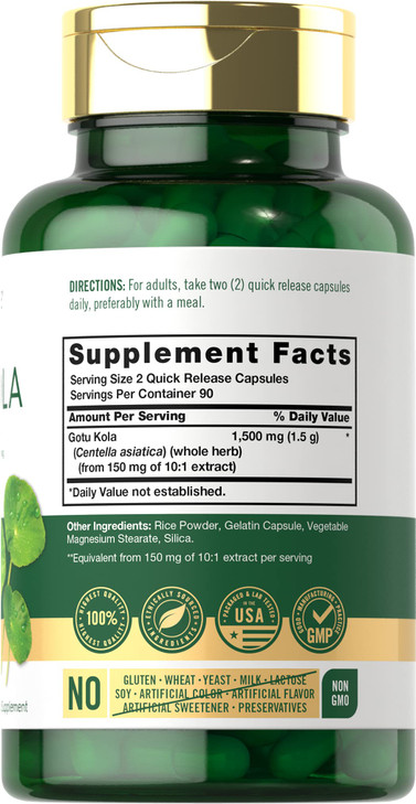 Carlyle Gotu Kola Capsules - 180 Count - Non-GMO, Gluten Free