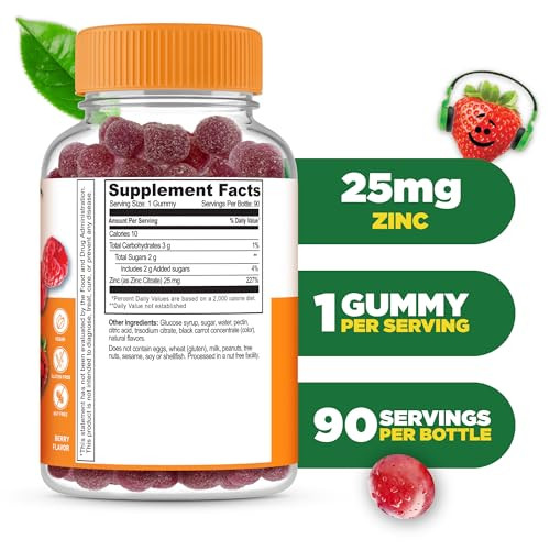 Lifeable Zinc for Kids - 25mg - Great Tasting Natural Flavored Zinc Gummies