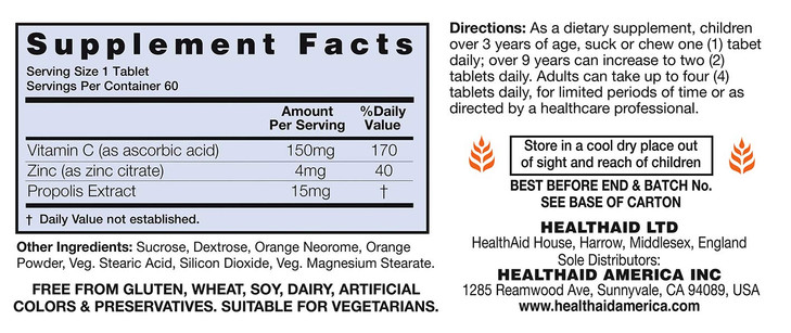 HealthAid Zincovit?C - Chewable Vitamin C, Zinc & Propolis Lozenges