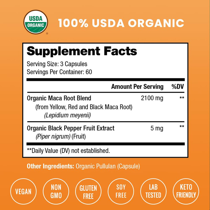 NutraChamps USDA Organic Maca Root Capsules for Women & Men, 2100mg, 180
