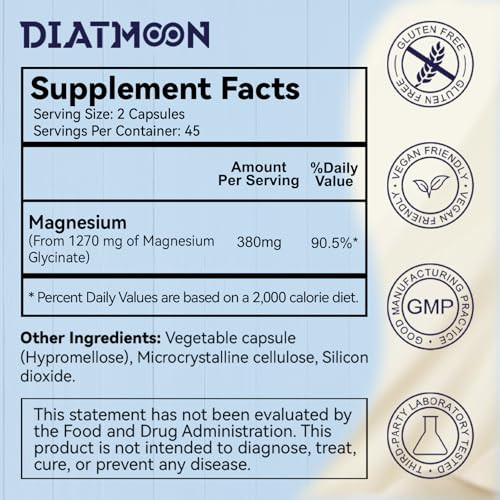 DIATMOON Magnesium Glycinate Capsules 1270mg, Magnesium Glycinate Supplement