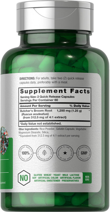 Horbaach Butchers Broom Capsules - 120 Count - Non-GMO, Gluten Free