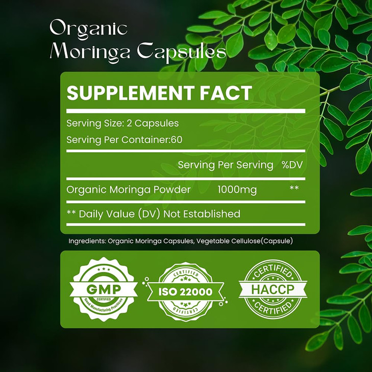 Hebhac Herbs Organic Moringa Capsules 120 Capsules 1000mg