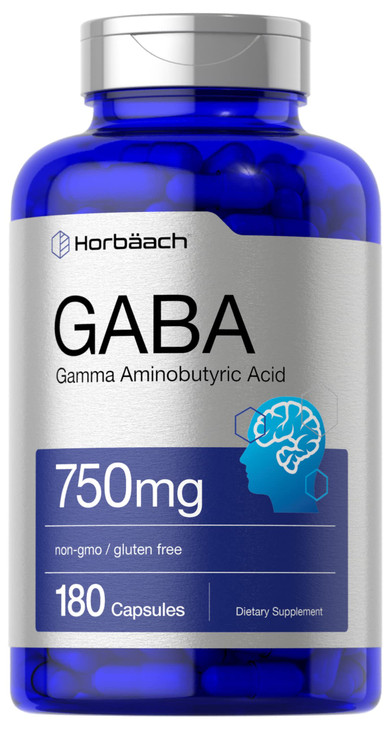 Horbäach GABA 750mg - 180 Powder Capsules - Gamma Aminobutyric Acid Supplement
