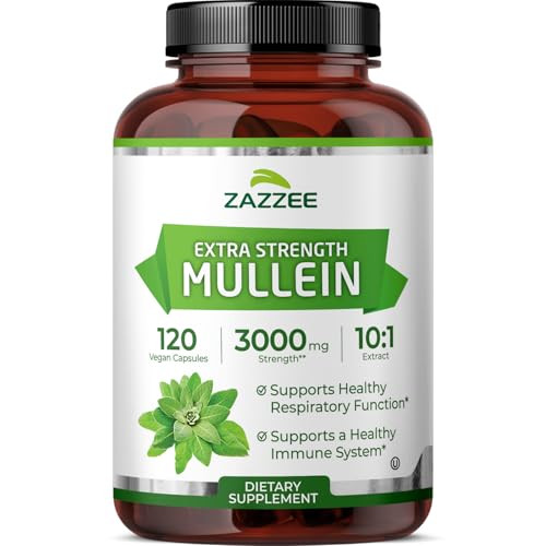 Zazzee Extra Strength Mullein 10:1 Extract, 3000 mg Strength, 120 Vegan