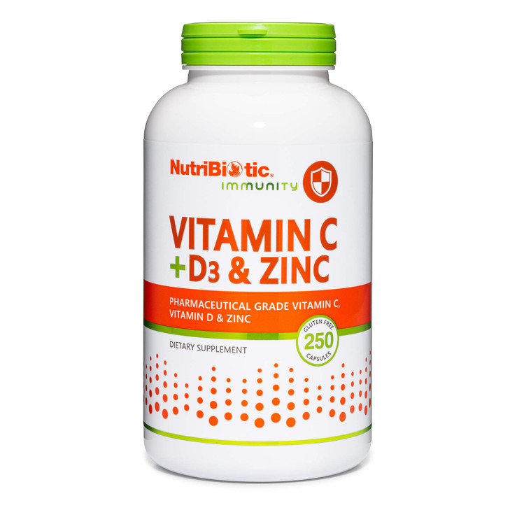 NutriBiotic - Vitamin C + Vitamin D3 & Zinc, 250 Capsules