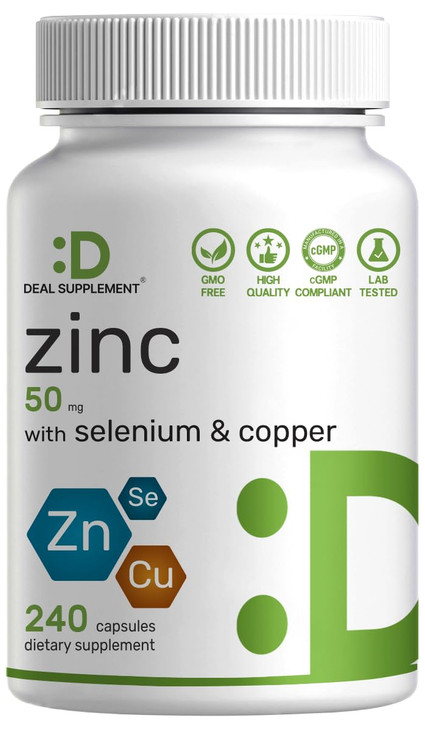 Deal Supplement Zinc 50mg with Selenium + Copper, 240 Capsules, 8 Month Supply