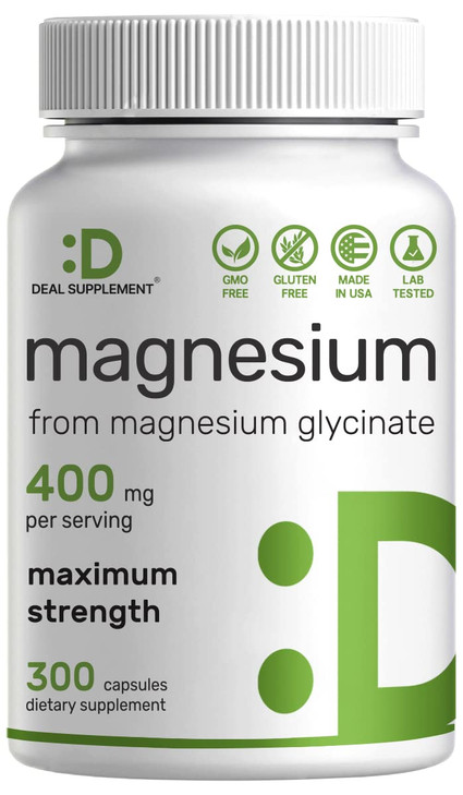Magnesium Glycinate 400mg, 300 Capsules - 100% Chelated for Easy Absorption