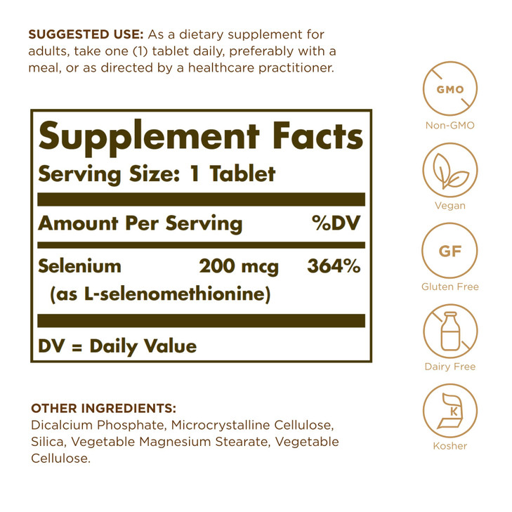 Solgar Yeast-Free Selenium 200 mcg - 250 Tablets, Pack of 2