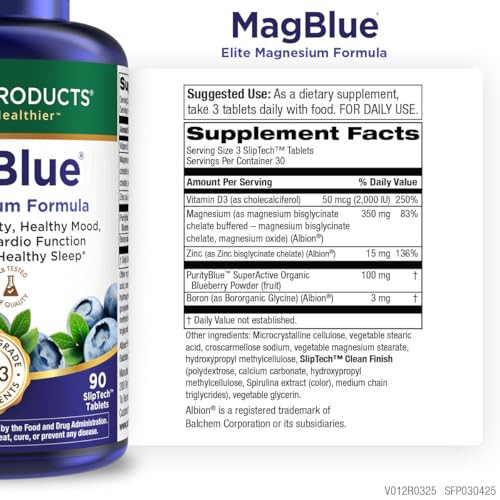 Purity Products MagBlue - Magnesium Bisglycinate Buffered & More - 90 Tablets